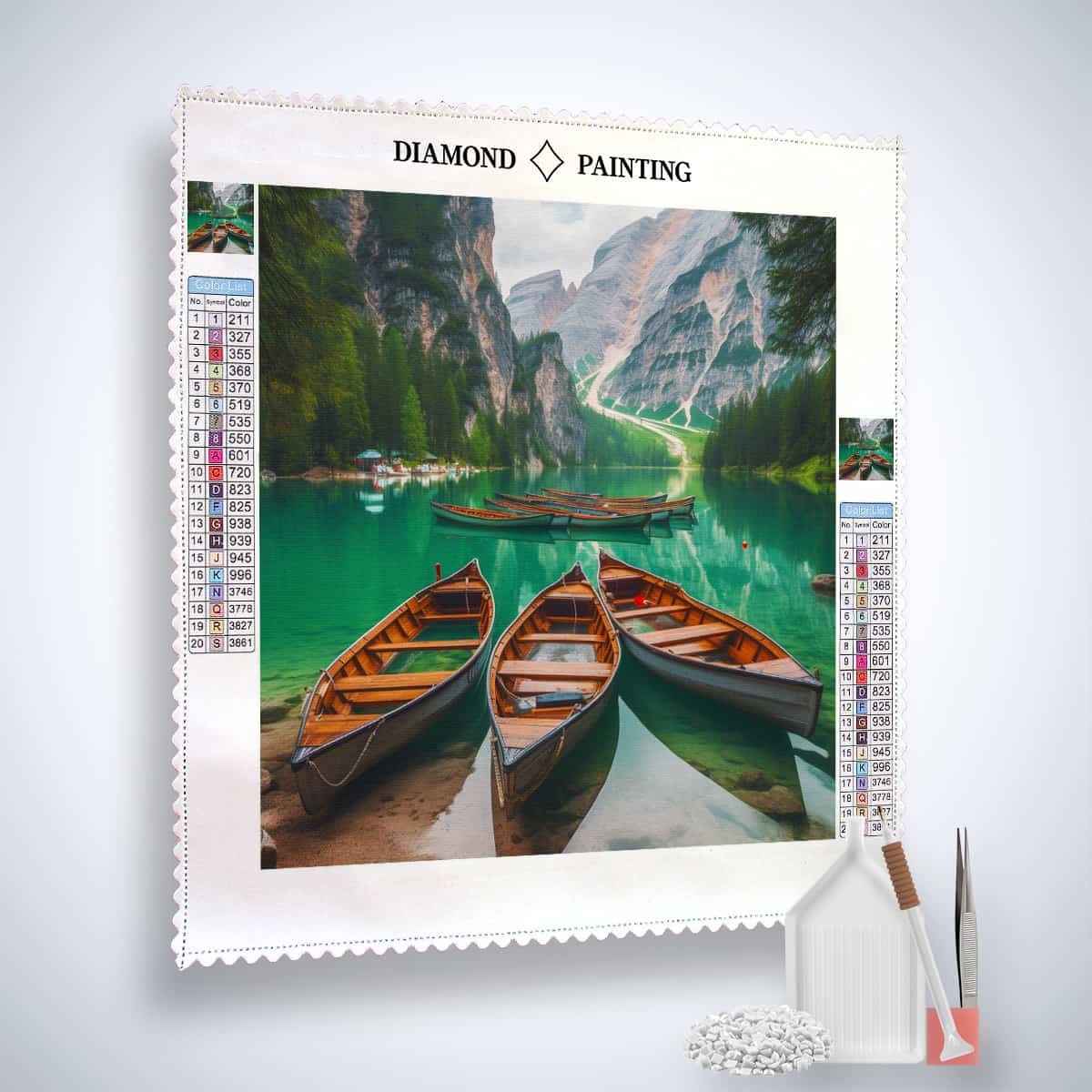 Diamond Painting - Boote und Bergepanorama - gedruckt in Ultra-HD - Boote, Landschaft, Neu eingetroffen, Quadratisch