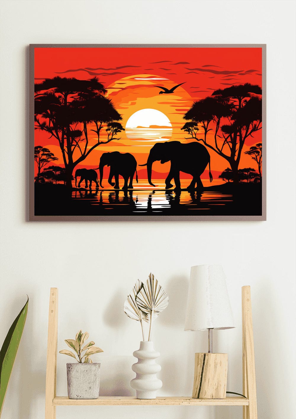Afrikanische Elefantenherde im Sonnenuntergang
