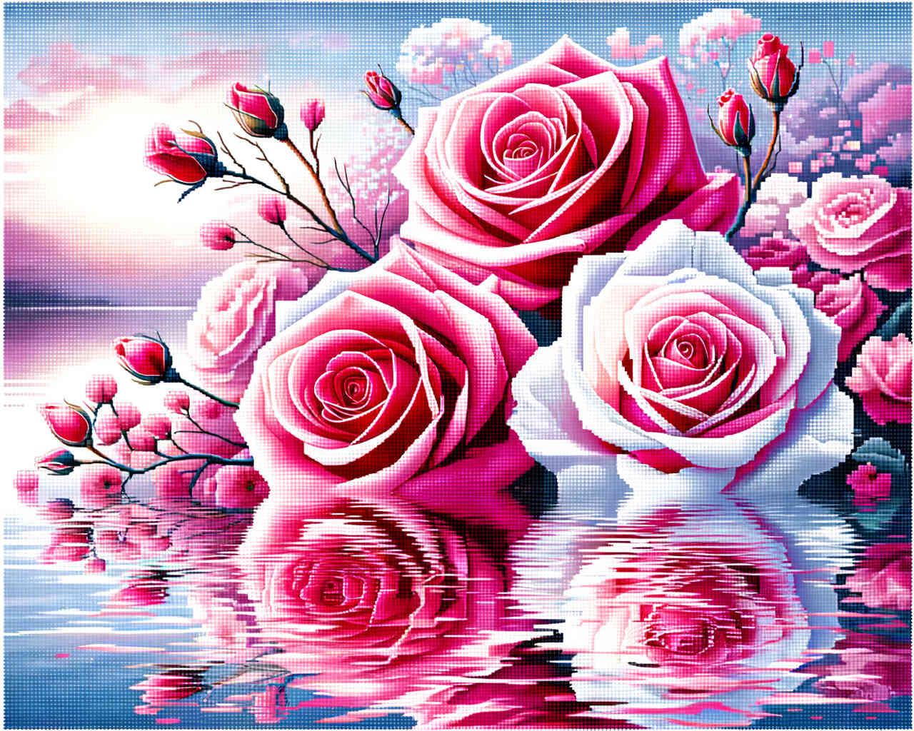 Diamond Painting - Zwei pinke Rosen Wasser
