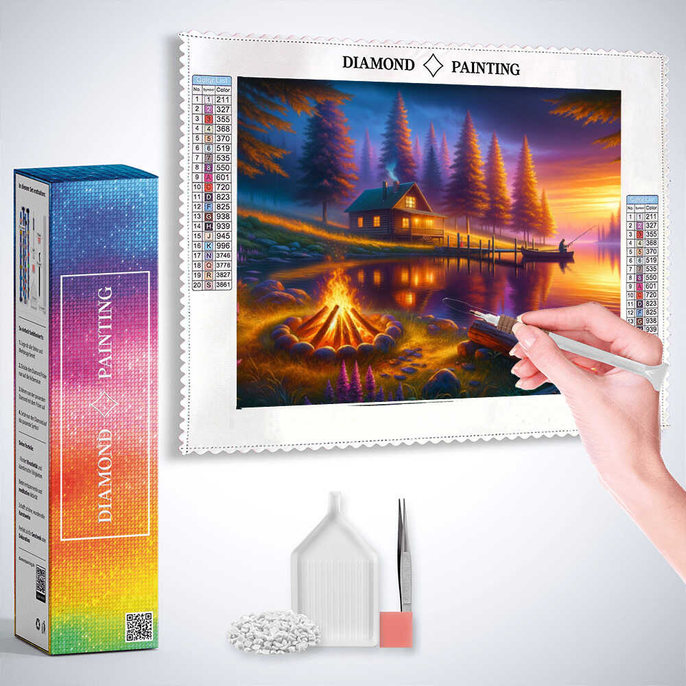 Diamond Painting - Haus am See Lagerfeuer