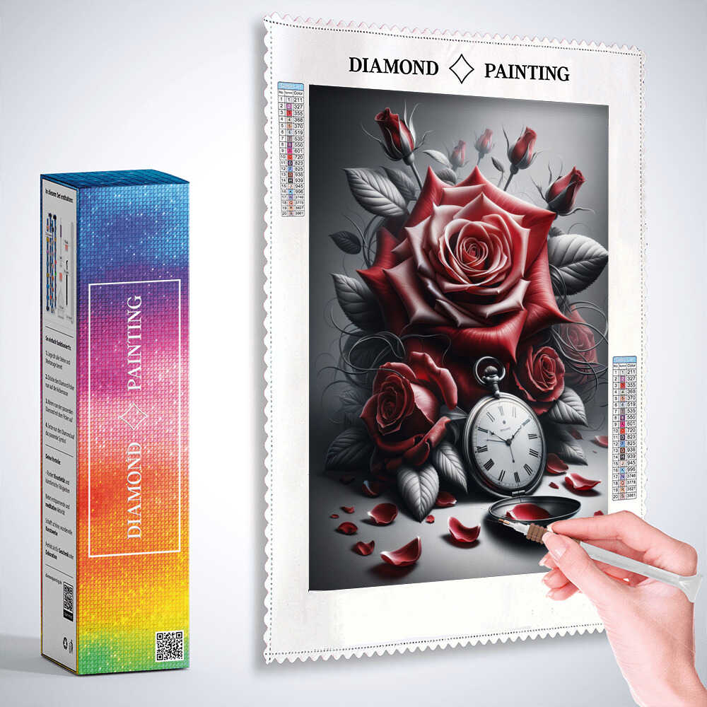 Diamond Painting - Taschenuhr rote Rose