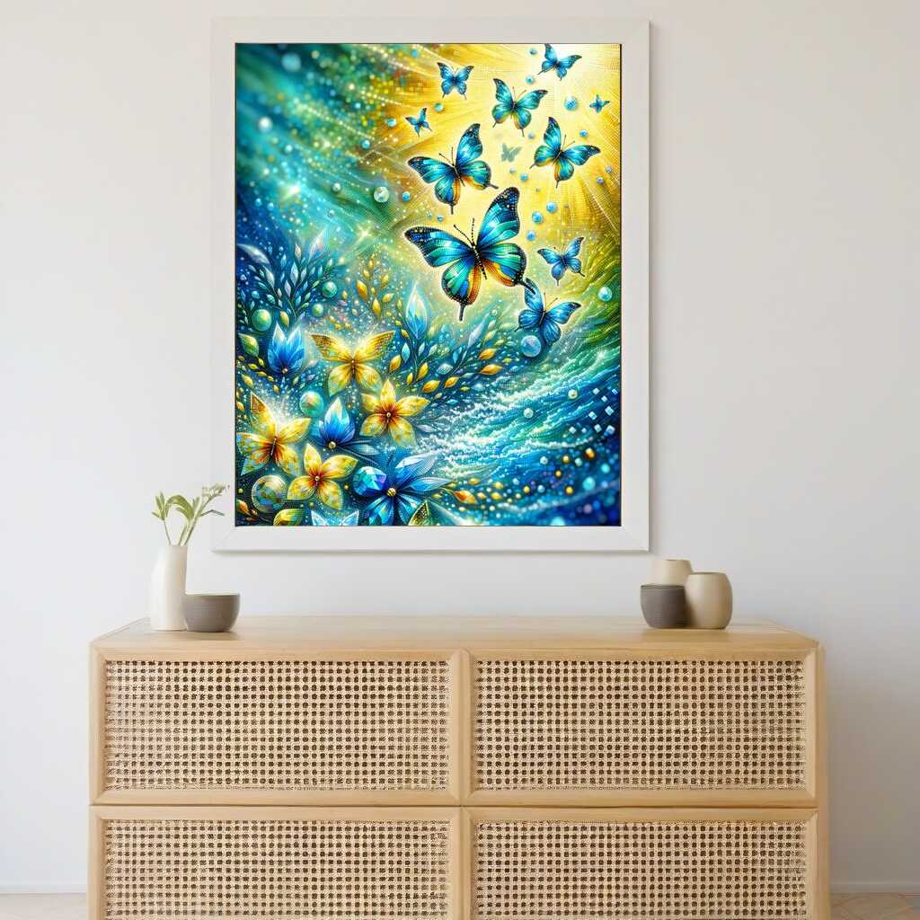 Diamond Painting - Blau, gelbe Schmetterlinge