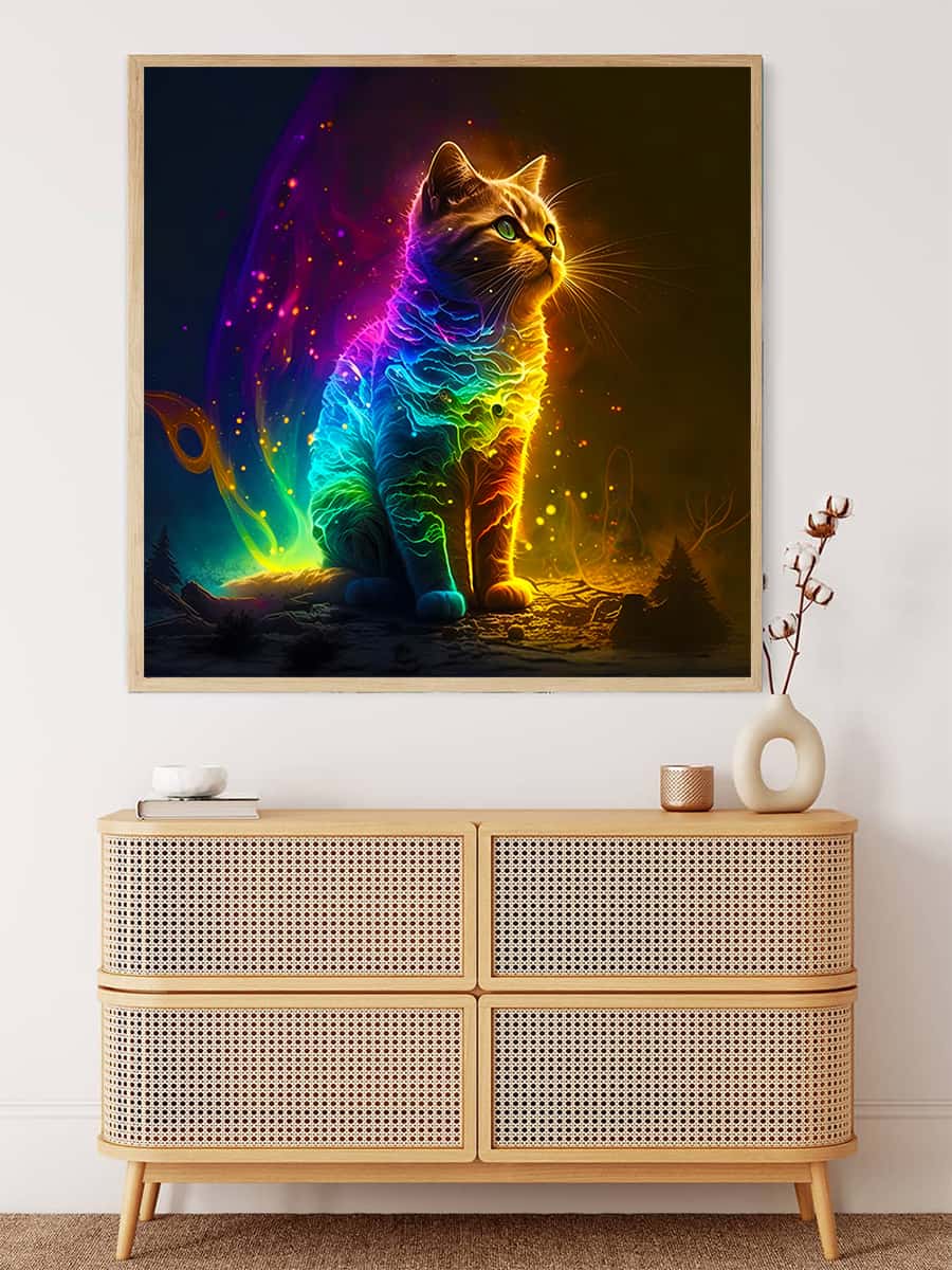 AB Diamond Painting - Neon Katze im Weltall - gedruckt in Ultra-HD - AB Diamond, Katze, Neu eingetroffen, Quadratisch, Tiere