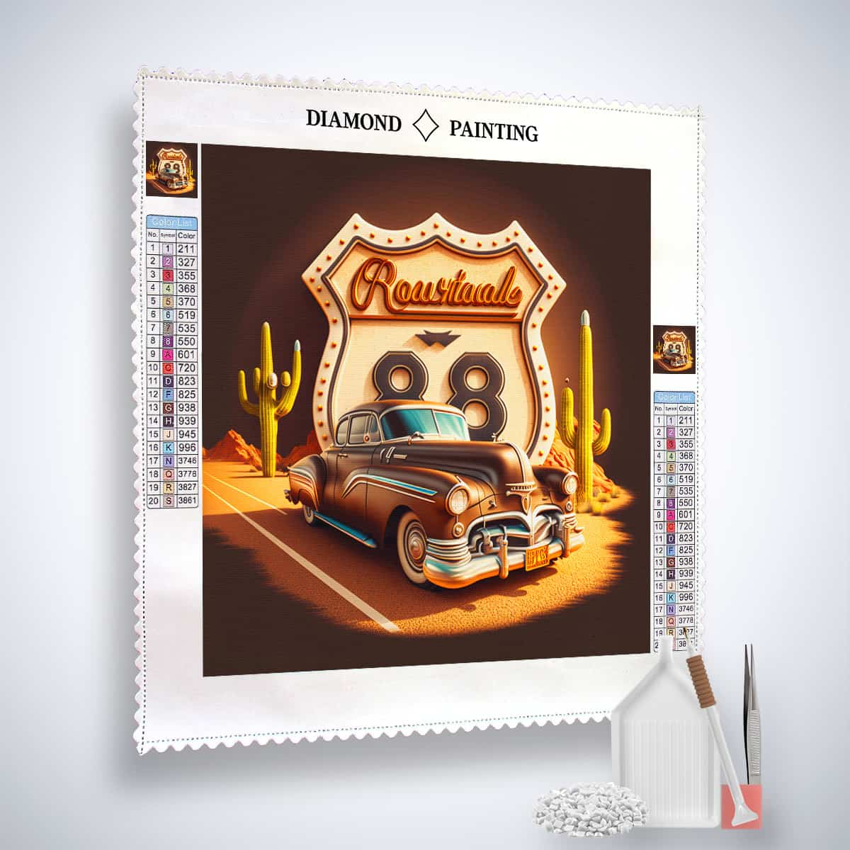 Diamond Painting - Vergangene Zeiten an der Route 66 - gedruckt in Ultra-HD - Neu eingetroffen, Quadratisch, Retro, Route 66