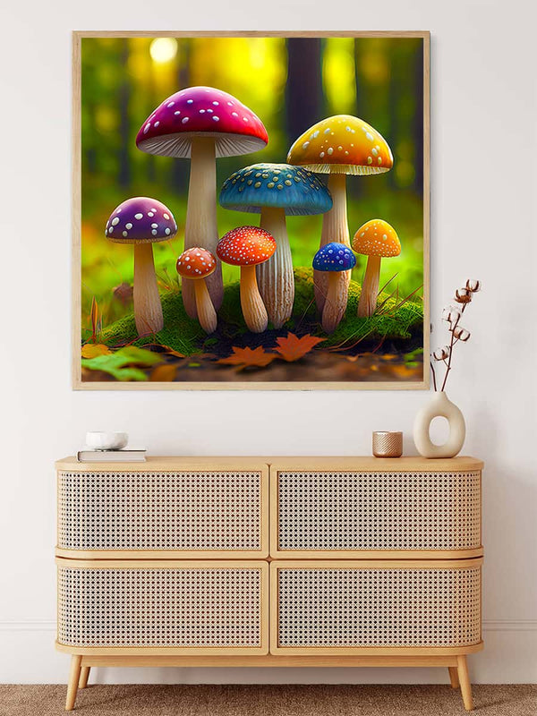 Malen nach Zahlen - Regenbogenpilze im Wald - hochwertige Leinwand - 170523, Neu eingetroffen, Pilze, Quadratisch, Wald