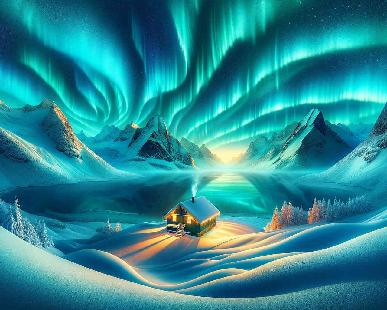 Diamond Painting - Grüne Polarlichter Berg