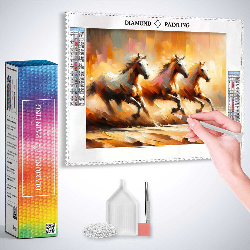 Diamond Painting - Sandgallopierende Pferde