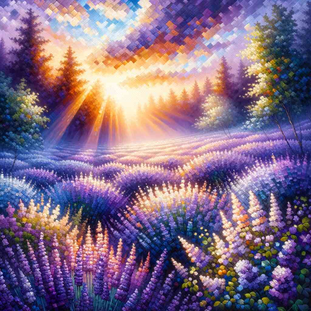 Diamond Painting - Lavendelfeld mit Sonnenstrahlen