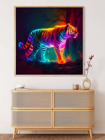 AB Diamond Painting - Neon Tiger im Wald - gedruckt in Ultra-HD - AB Diamond, Neu eingetroffen, Quadratisch, Tiere, Tiger