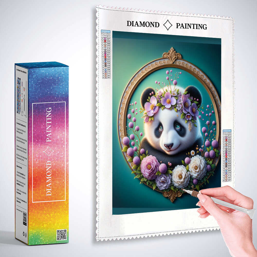 Diamond Painting - Panda mit Blumenschmuck