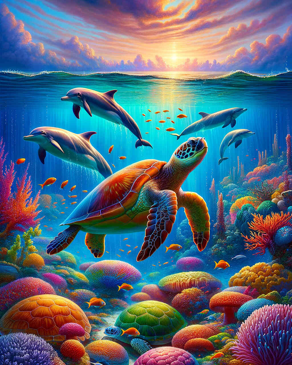 Diamond Painting - Schildkrötenfamilie Delfine