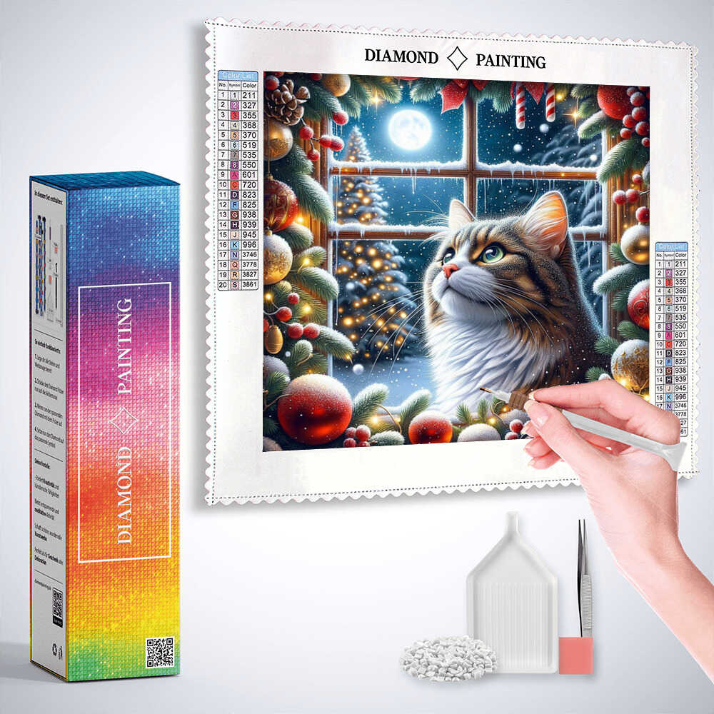 Diamond Painting - Weihnachten Katze vor Fenster