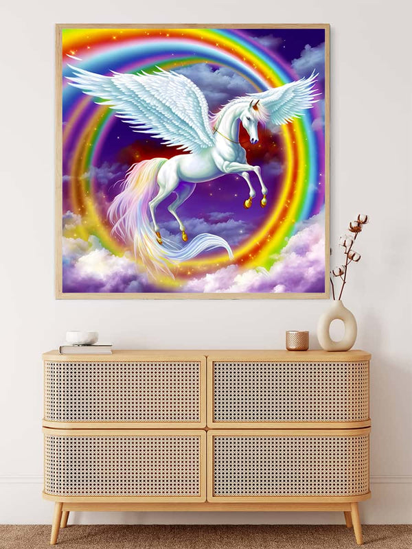 Malen nach Zahlen - Fliegendes Einhorn im Regenbogen - hochwertige Leinwand - 170523, Einhorn, Fantasy, Kinder, Neu eingetroffen, Quadratisch