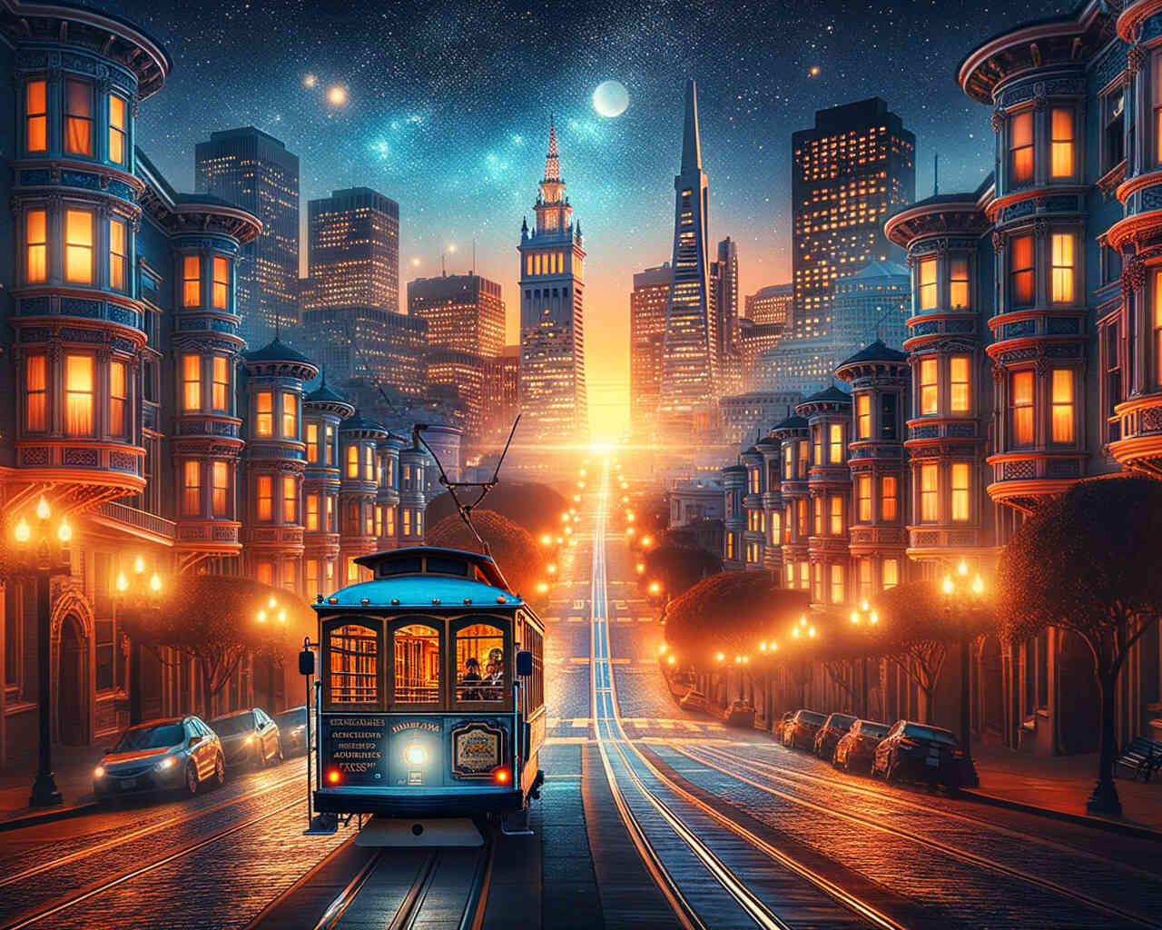 Straßenbahn in San Francisco am Abend