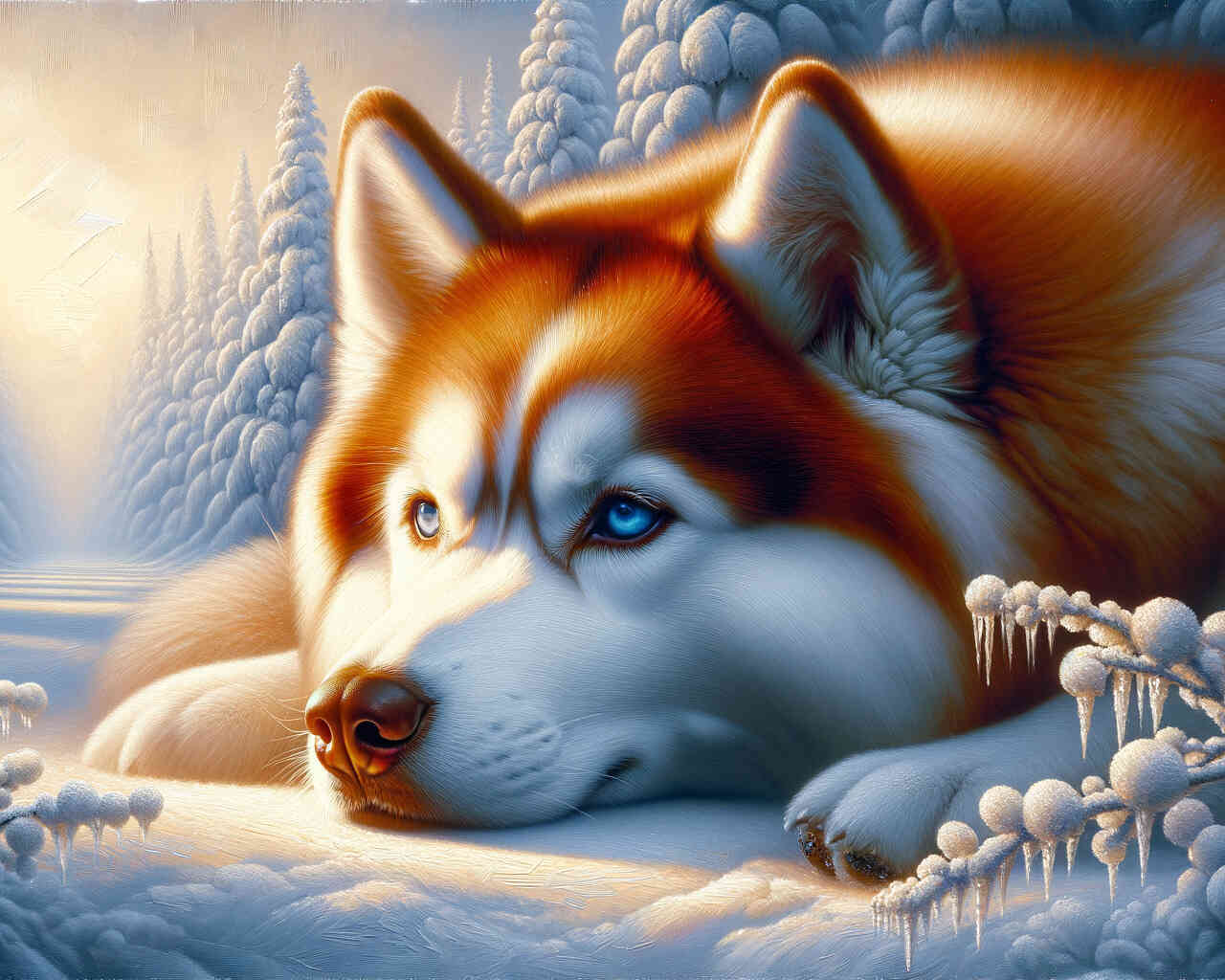 Diamond Painting - Husky liegt im Schnee