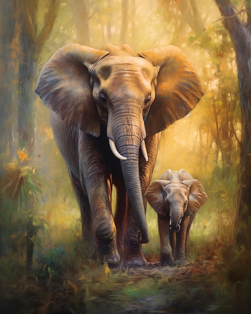 Diamond Painting - Elefant mit Kalb, Wald