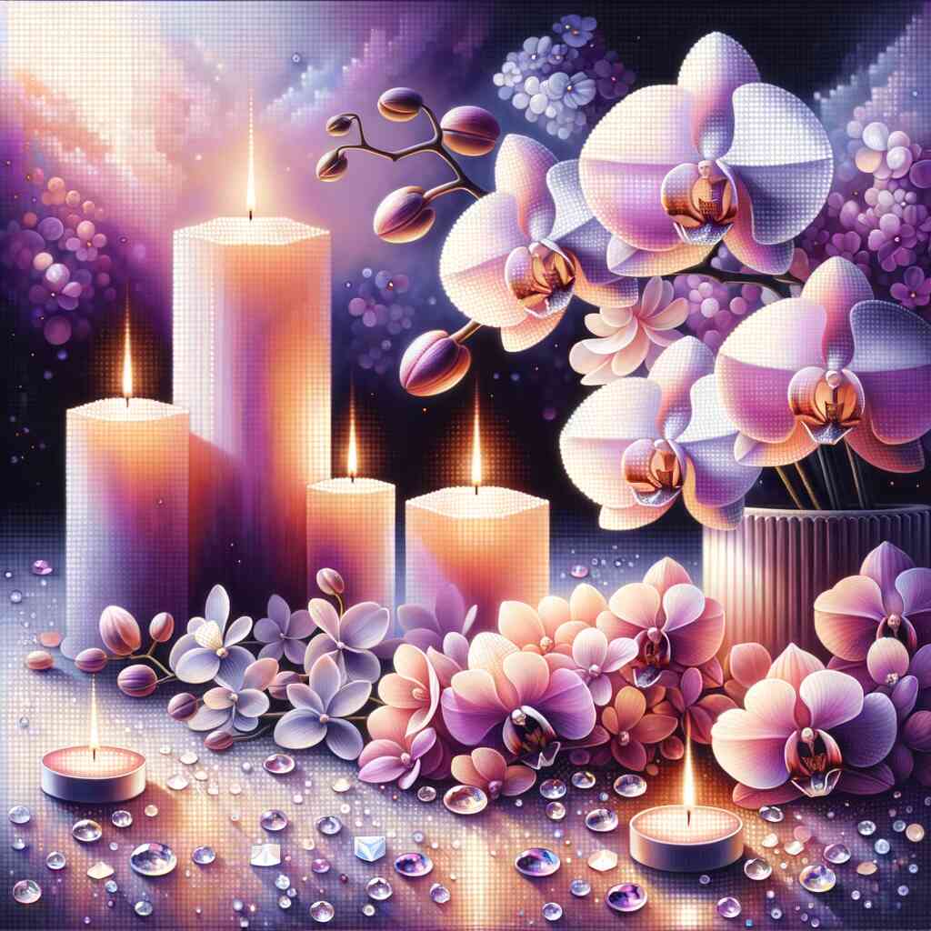 Diamond Painting - Lila Orchidee mit Kerzen