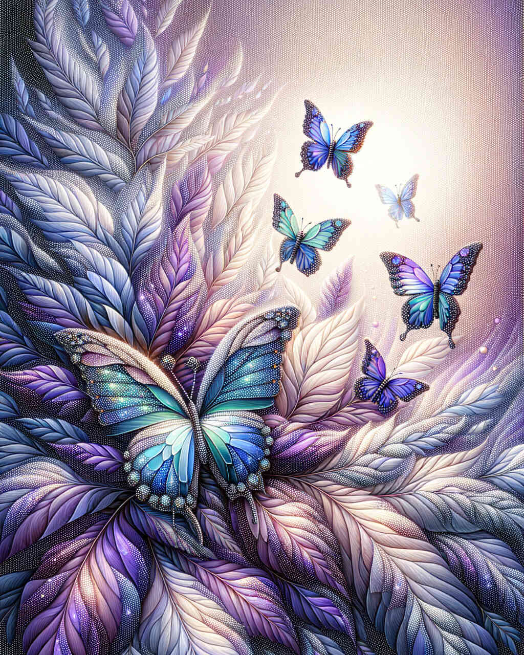 Diamond Painting - Schmetterlinge lila Blätter