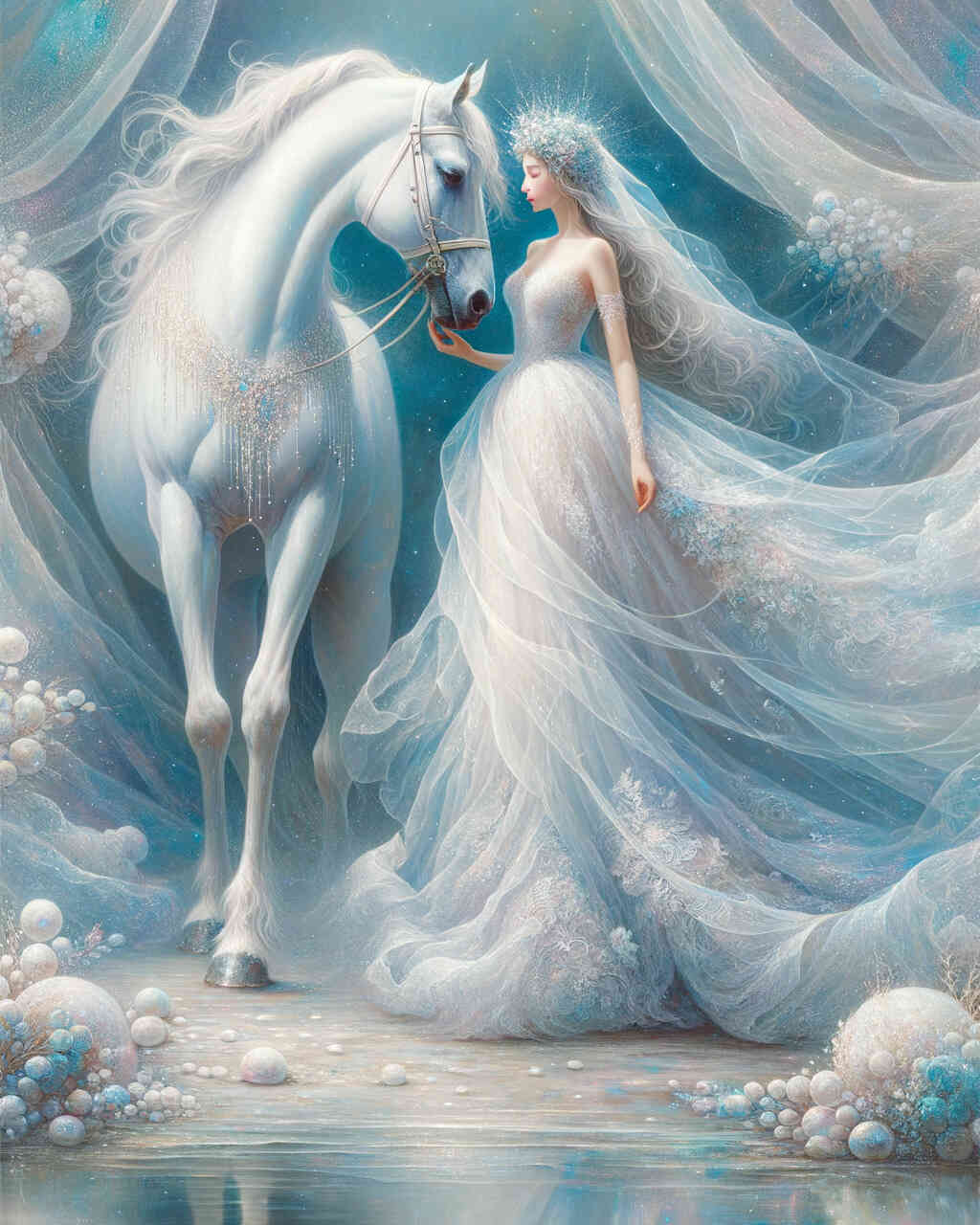 Diamond Painting - Braut mit weißem Pferd