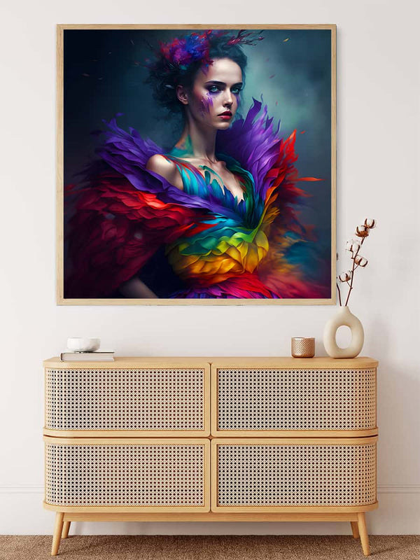 Malen nach Zahlen - Frau mit Regenbogenkleid am Abend - hochwertige Leinwand - 170523, Menschen, Neu eingetroffen, Quadratisch