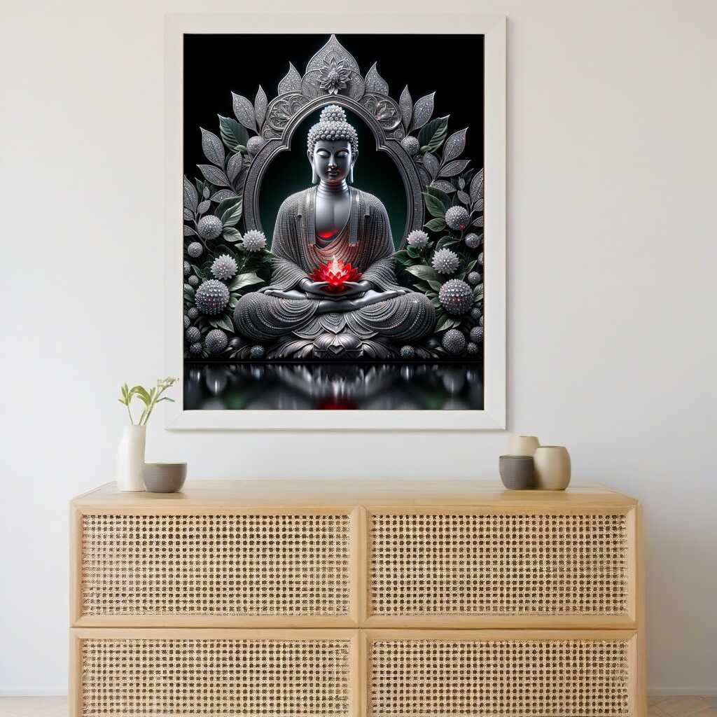 Diamond Painting - Buddha mit roter Blume