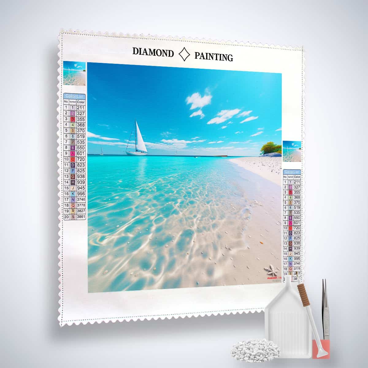 Diamond Painting - Küstenzauber - gedruckt in Ultra-HD - Boote, Meer, Neu eingetroffen, Quadratisch, Strand