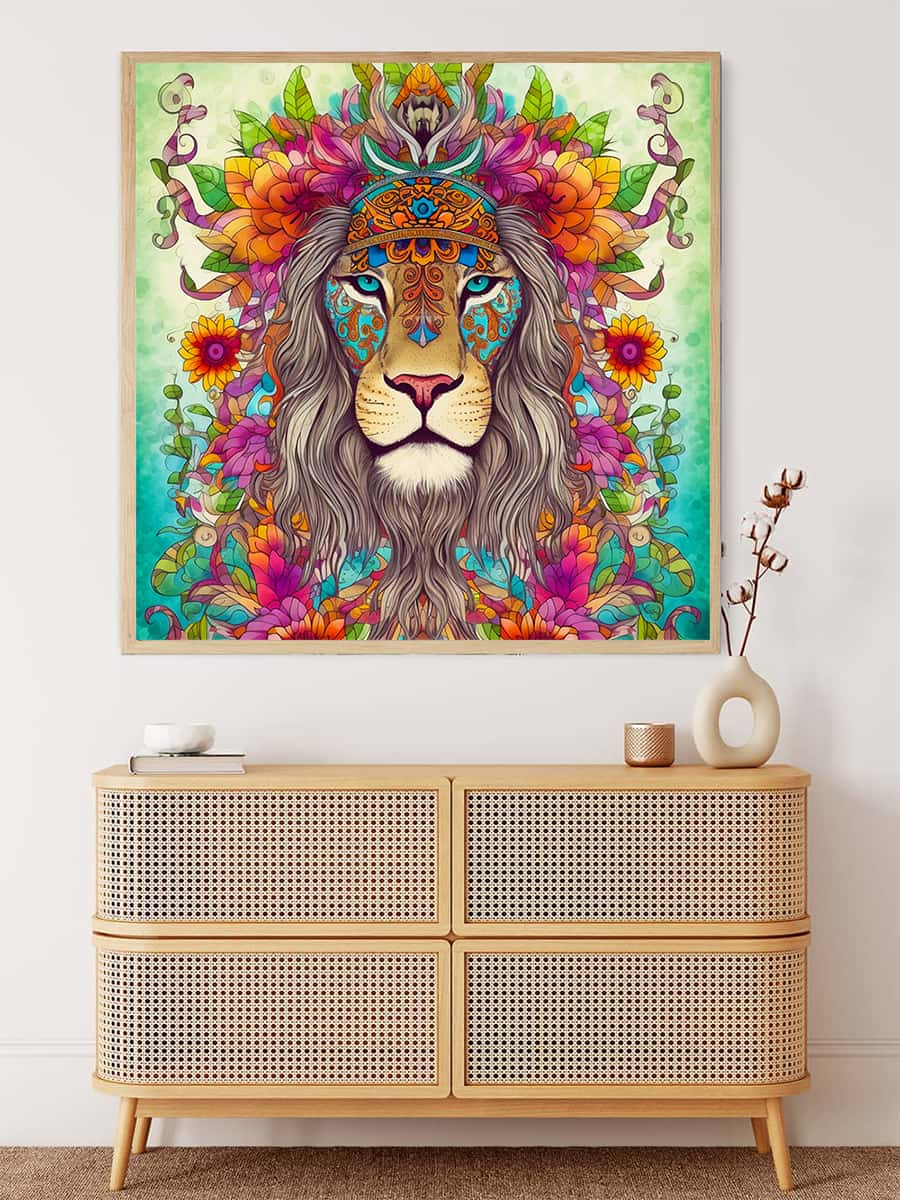 Diamond Painting - Hippie Löwe - gedruckt in Ultra-HD - Neu eingetroffen, Quadratisch, Tiere