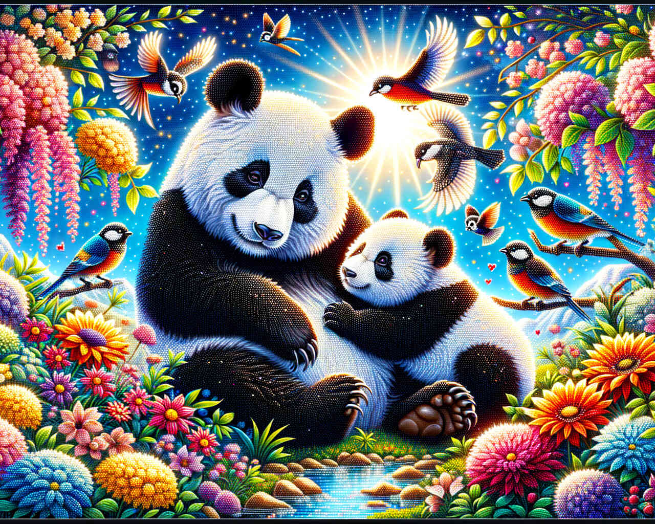Diamond Painting - Panda, Mutter mit Kind