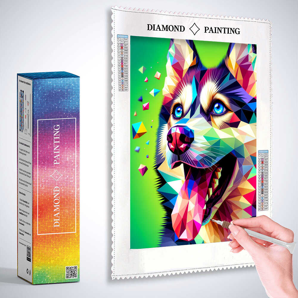 Diamond Painting - Glücklicher Husky, Portrait