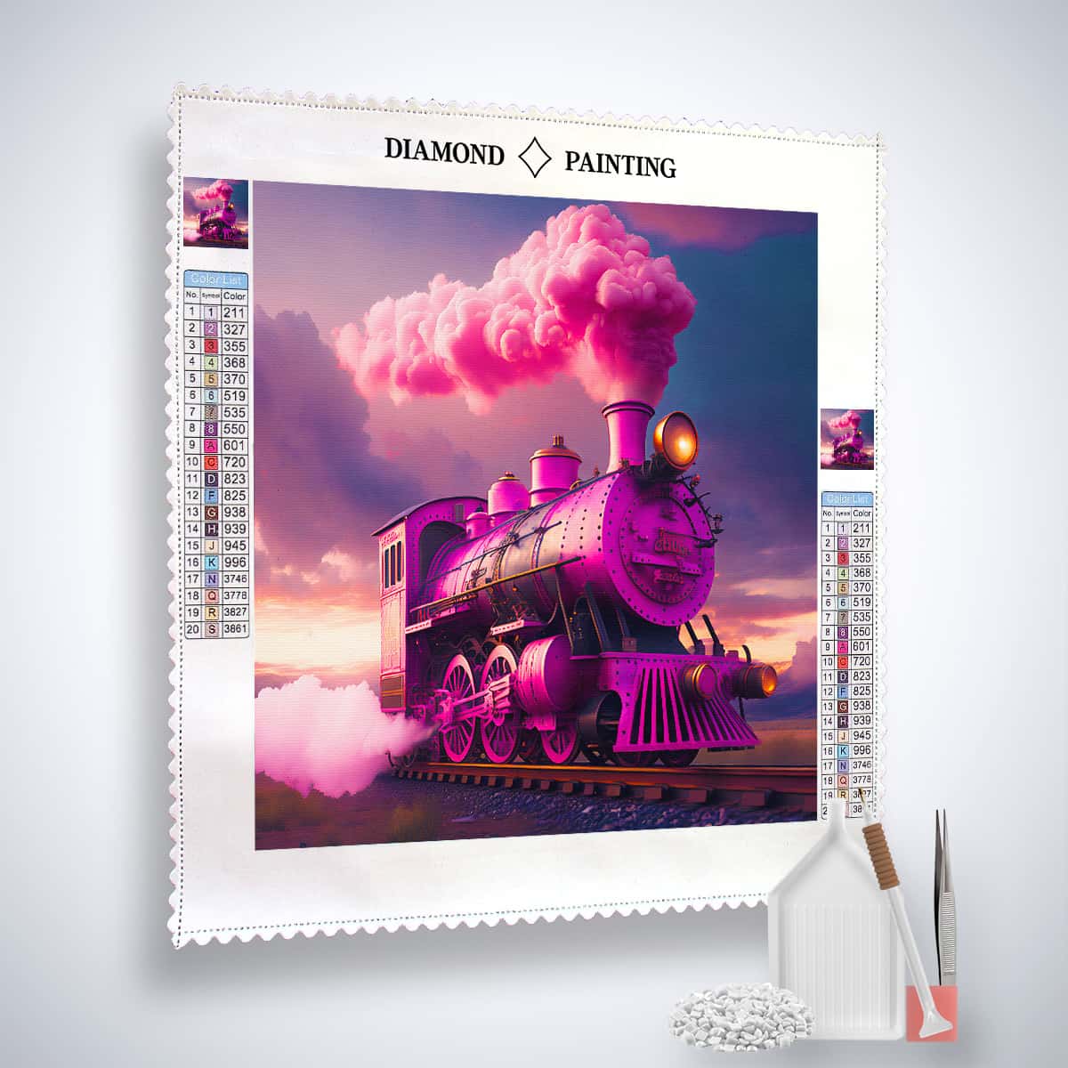 Diamond Painting - Pinker Zug bei Nacht - gedruckt in Ultra-HD - Neu eingetroffen, Quadratisch, Zug