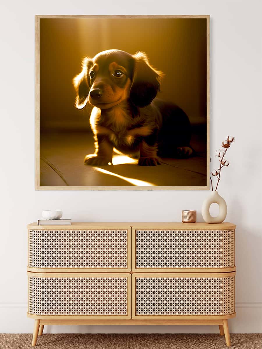Malen nach Zahlen - Dackel im Sonnenschein - hochwertige Leinwand - 170523, Dackel, Hund, Neu eingetroffen, Quadratisch, Tiere