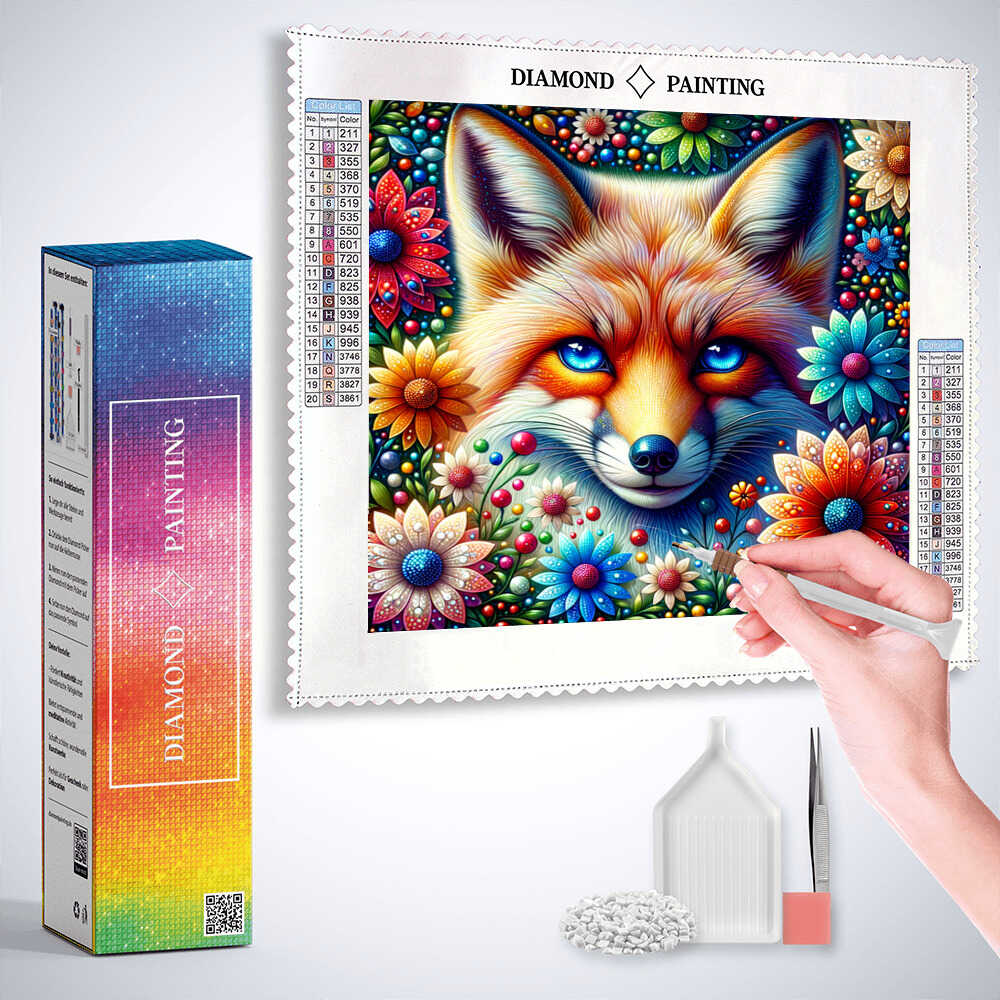 Diamond Painting - Fuchs umgeben von Blumen