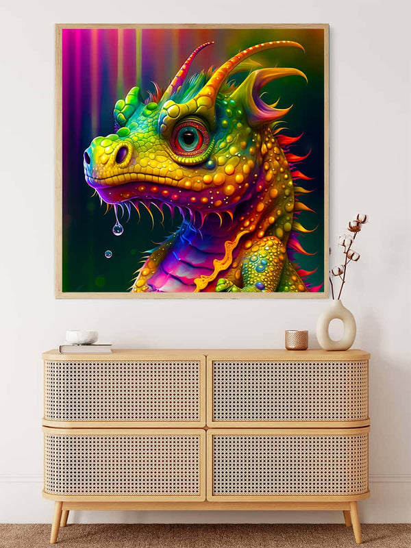 Malen nach Zahlen - Farbenfroher Drache - hochwertige Leinwand - 170523, Drache, Fantasy, Neu eingetroffen, Quadratisch