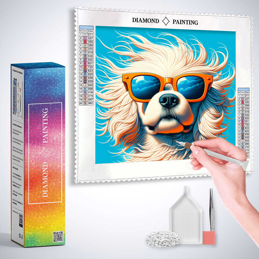 Diamond Painting - Bologneser mit Sonnenbrille, Hund