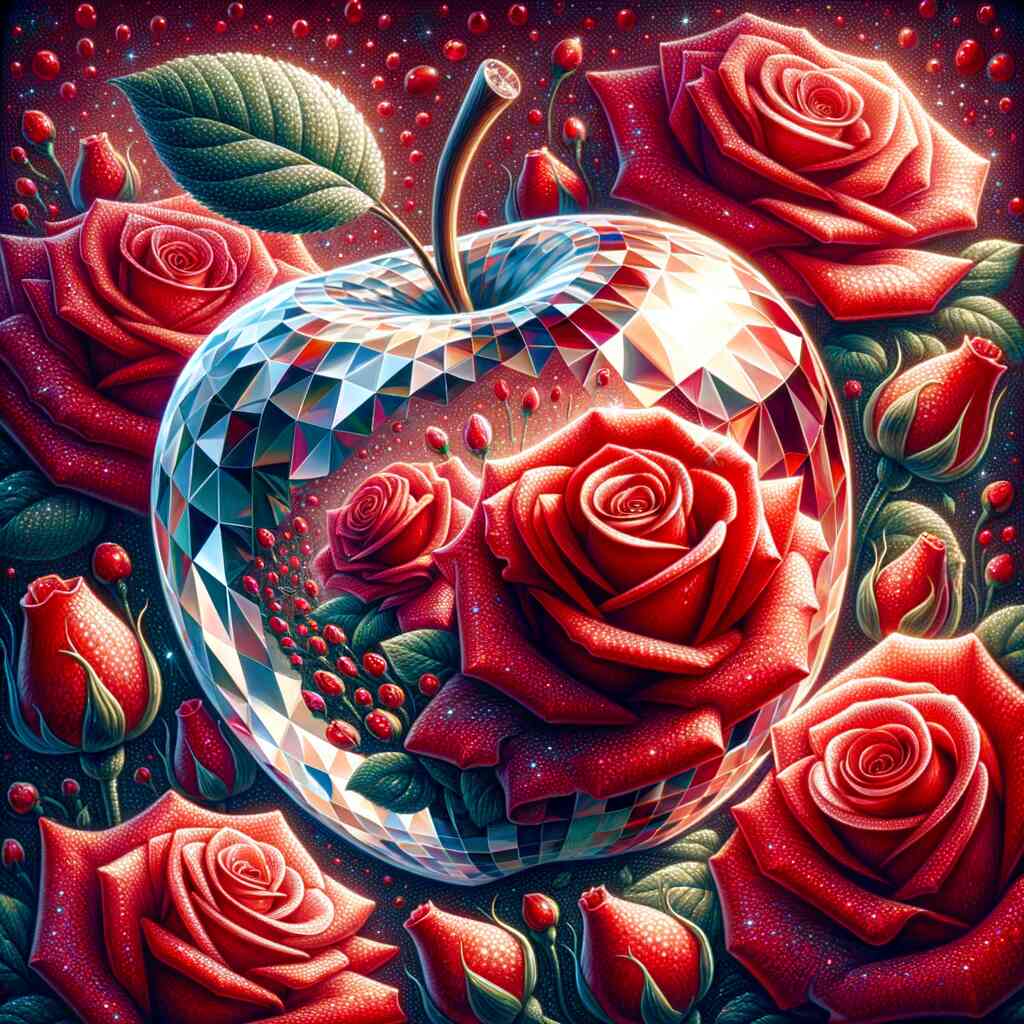 Diamond Painting - Glas Apfel rote Rosen
