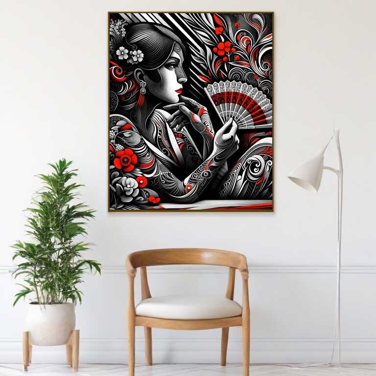 Diamond Painting - Frau schwarz weiß und rot