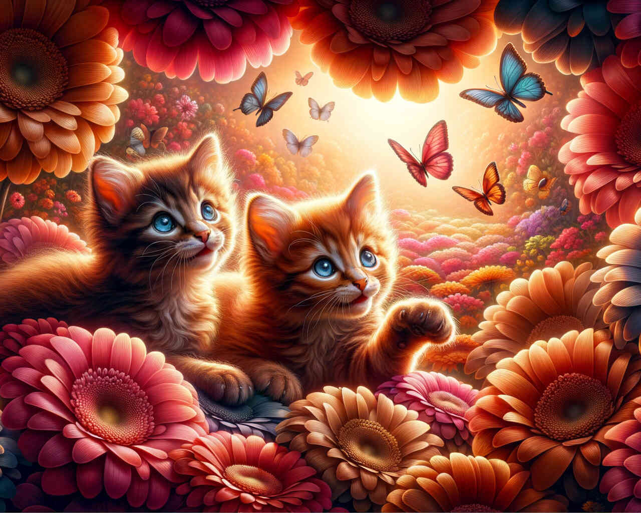 Diamond Painting - Kitten fangen Schmetterling