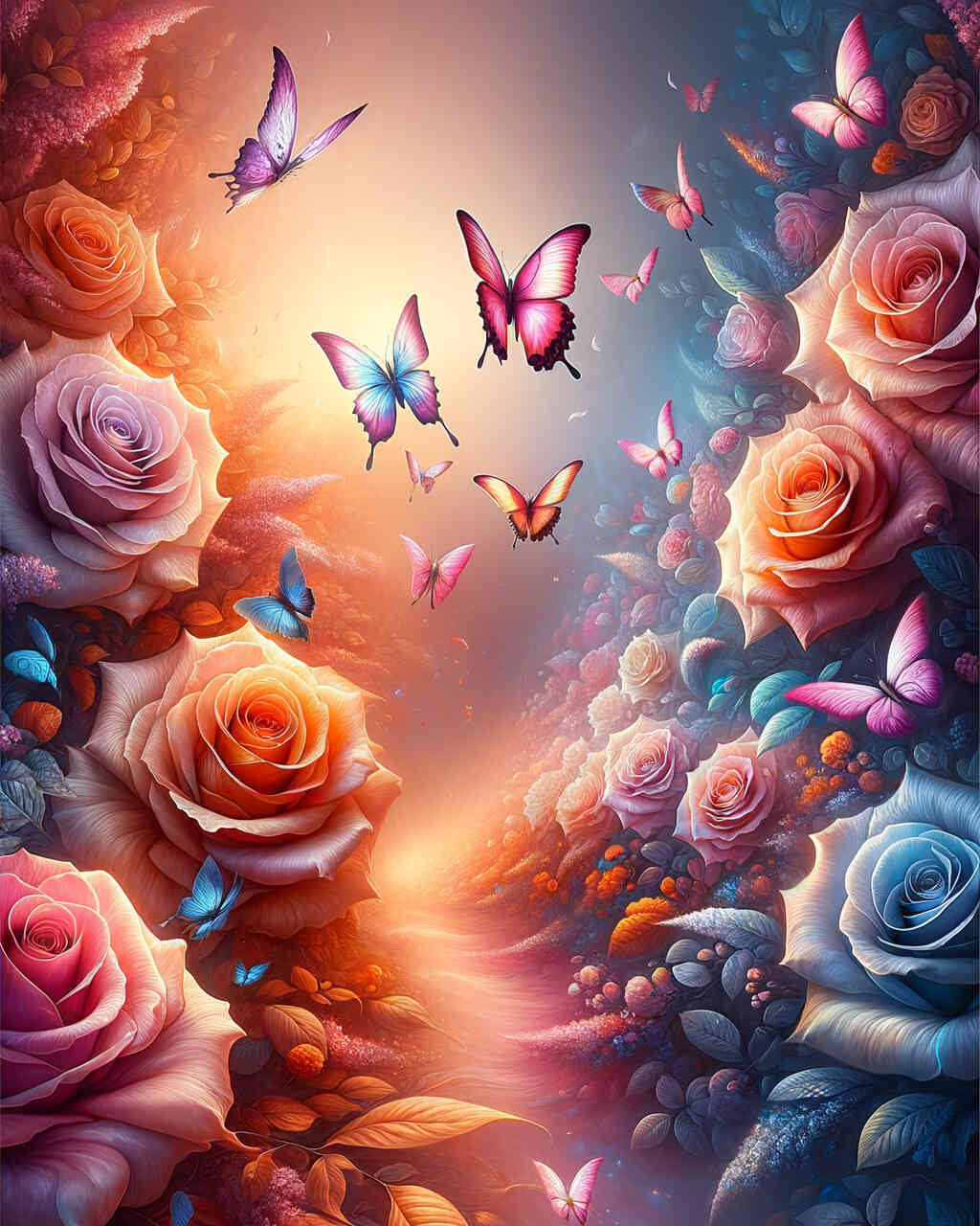 Diamond Painting - Rosen und Schmetterlinge
