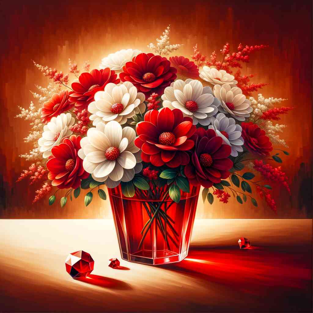 Diamond Painting - Rot und weißer Blumenstrauß