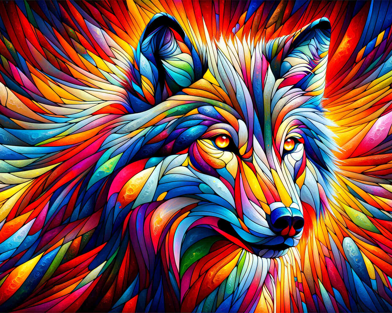 Diamond Painting - Wolf, bunt und abstrakt
