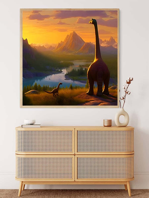 Malen nach Zahlen - Dinosaurier vor Natur - hochwertige Leinwand - 170523, Dinosaurier, Neu eingetroffen, Quadratisch