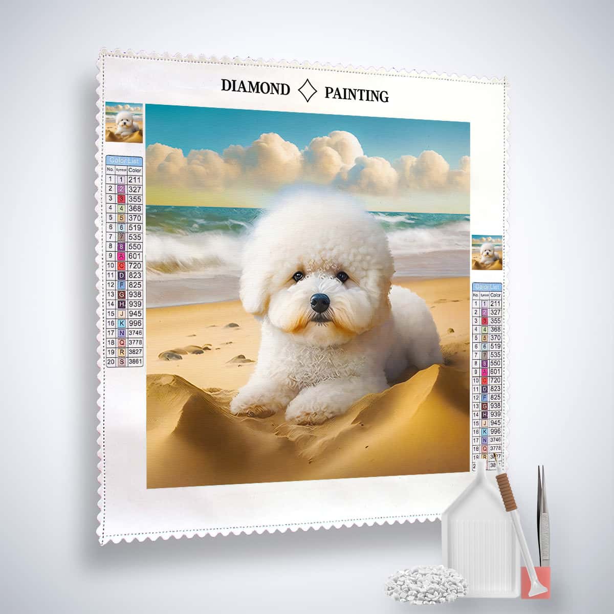 Diamond Painting - Süßer Hund am Strand - gedruckt in Ultra-HD - Hund, Neu eingetroffen, Quadratisch, Stand, Tiere