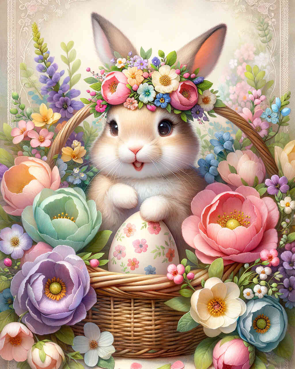 Diamond Painting - Hase in Blumenkorb