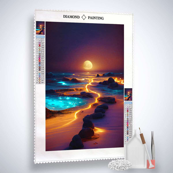 AB Diamond Painting - Lichtweg am Strand - gedruckt in Ultra-HD - AB Diamond, Landschaft, Neu eingetroffen, Strand, Vertikal
