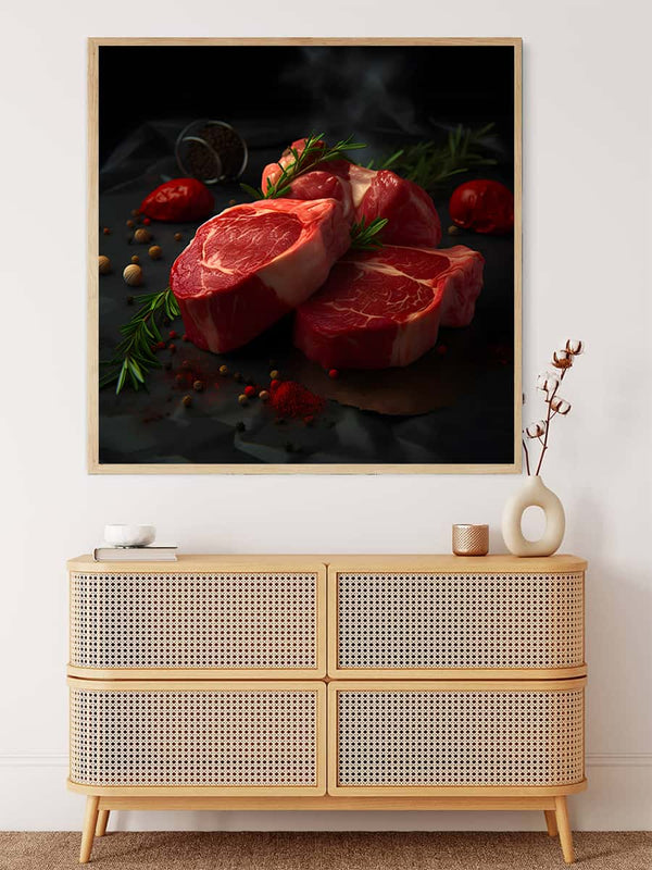 Malen nach Zahlen - Steaks - hochwertige Leinwand - 170523, Essen, Küche, Neu eingetroffen, Quadratisch