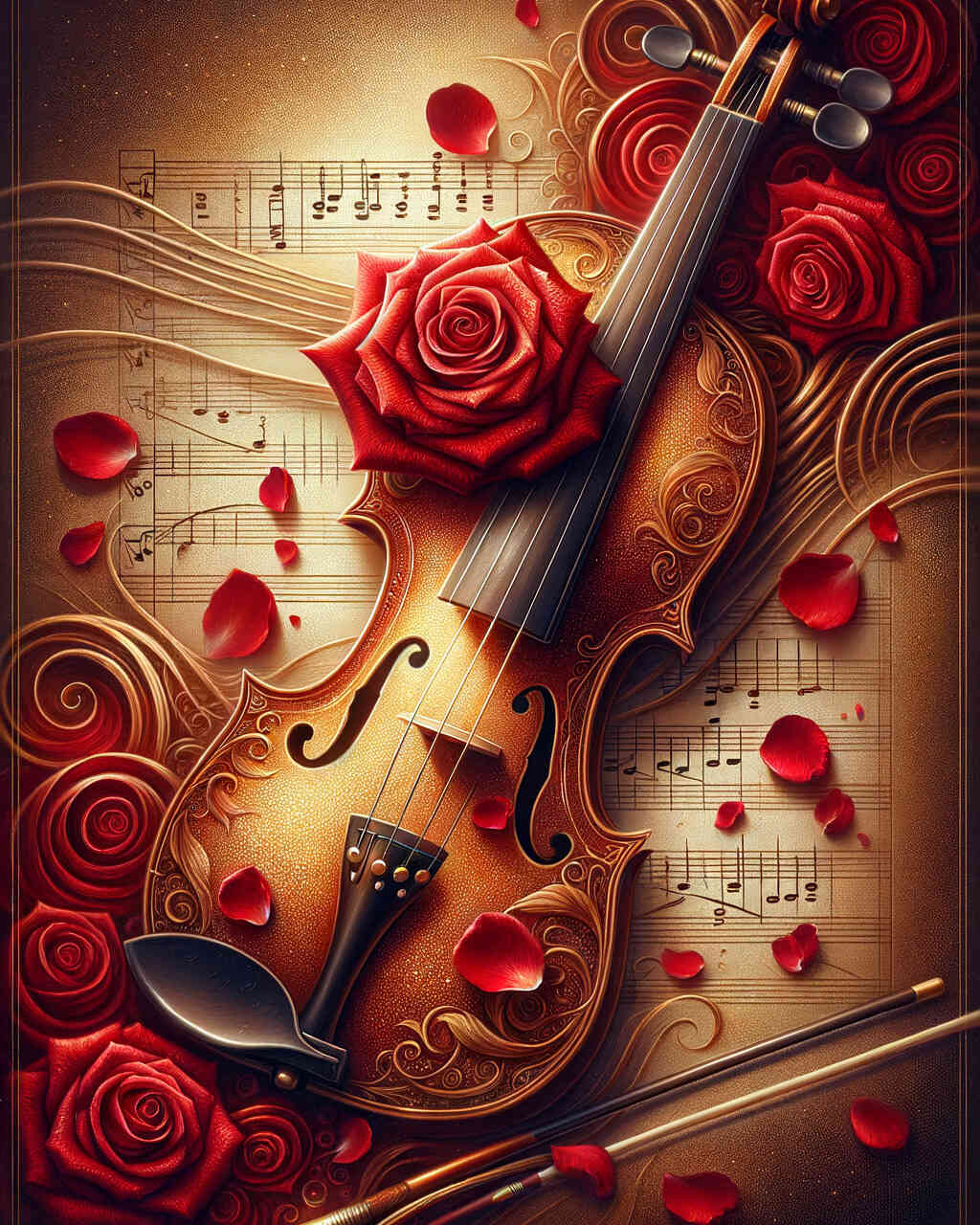 Diamond Painting - Geige mit Rose