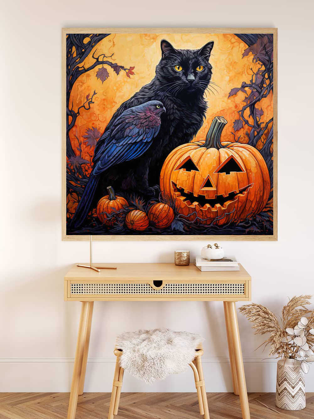 Diamond Painting - crow and cat and pumpkin