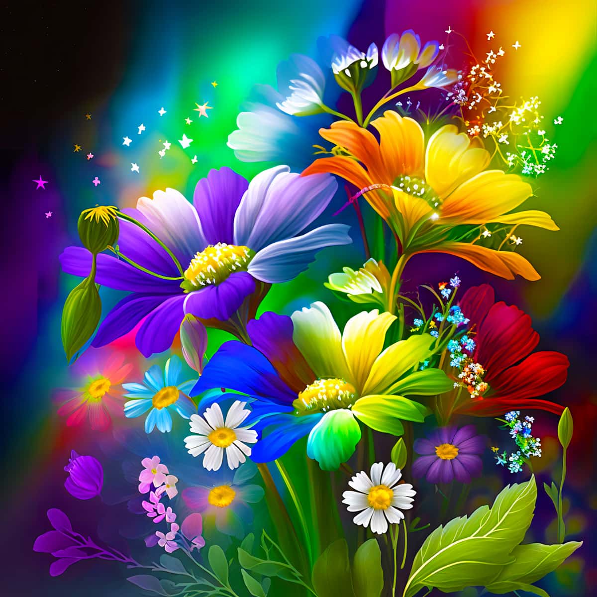 Diamond Painting - Regenbogenblumen - gedruckt in Ultra-HD - Blumen, Neu eingetroffen, Quadratisch