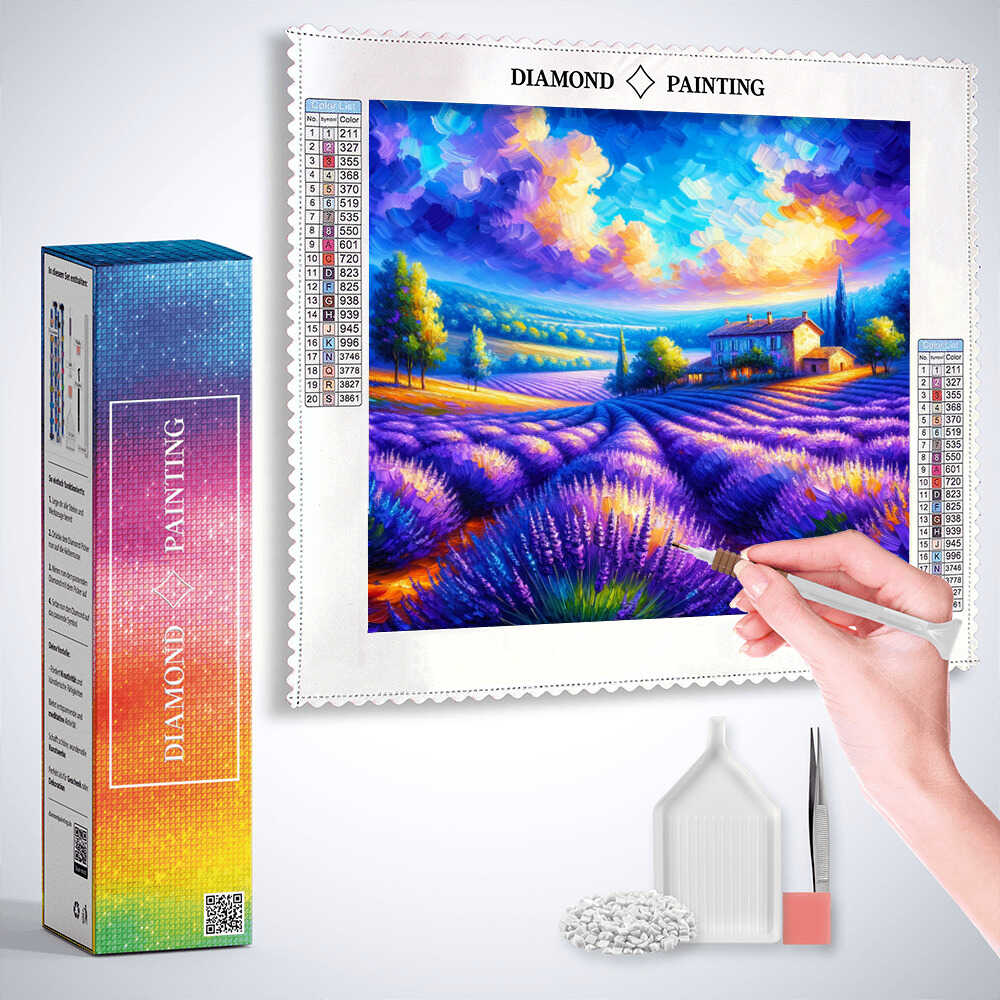 Diamond Painting - Lavendelfeld mit Farm