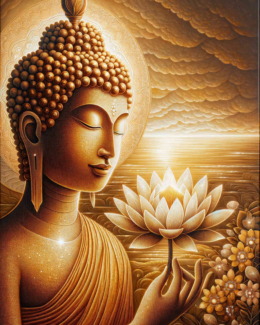 Diamond Painting - Buddha mit weißer Lotusblume